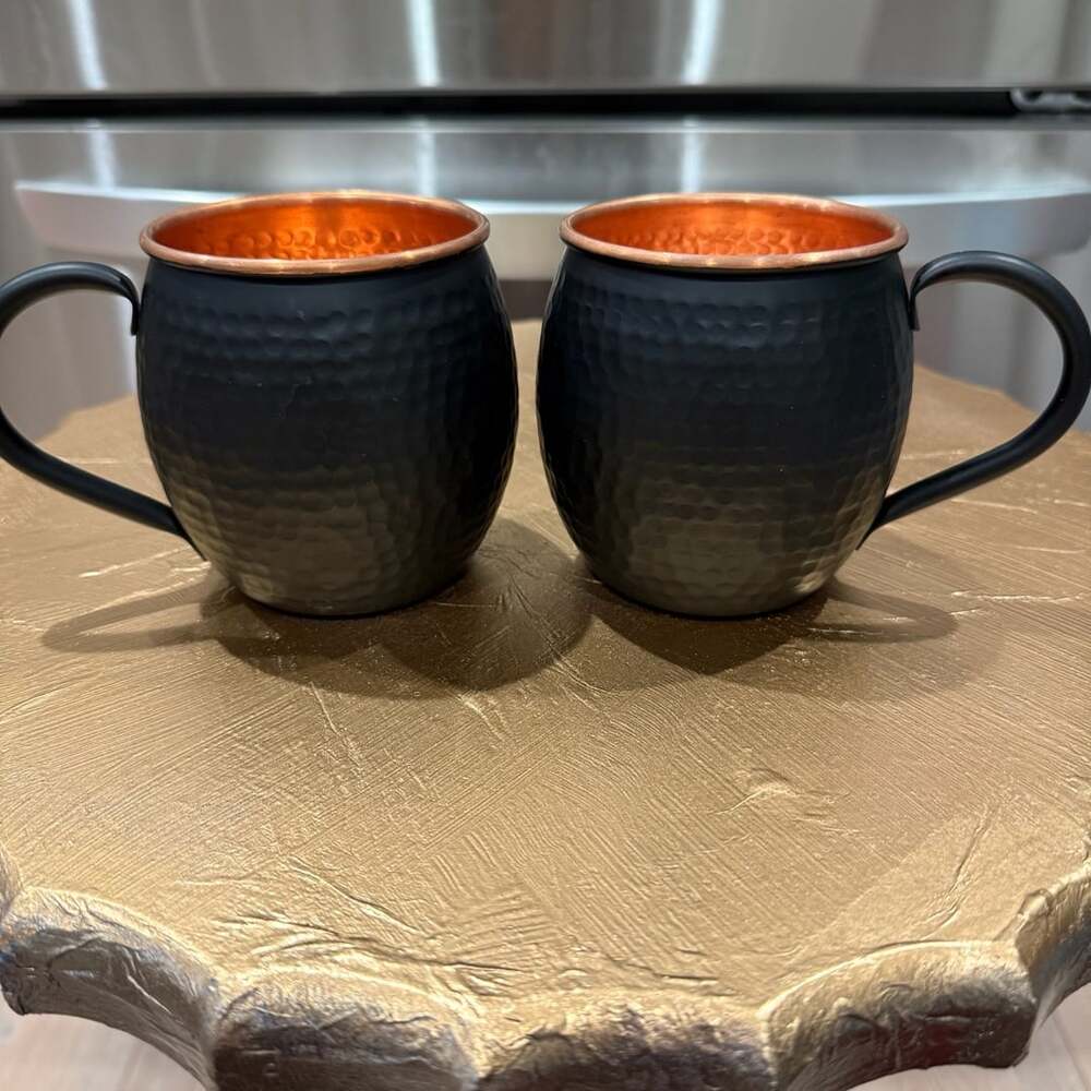 Set of 2 Black Hammered Copper Moscow Mule Mugs
